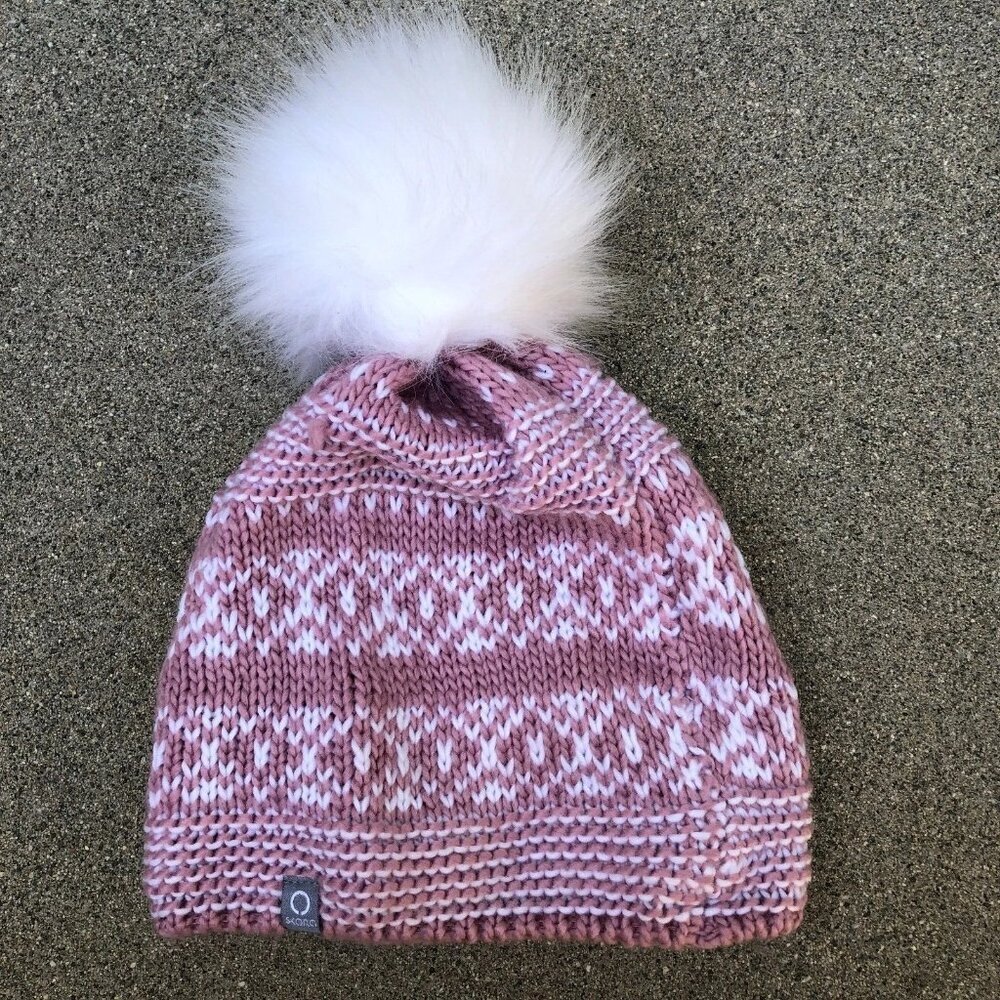 SKORA Pom Knit Beanie Hat Fleece Lined Winter Pink Cap​​